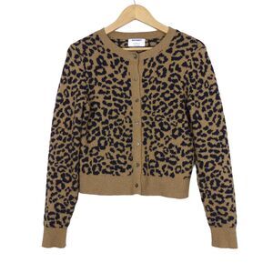 Old Navy SoSoft Cheetah Cardigan Sweater Womens S Brown Cropped Animal Retro